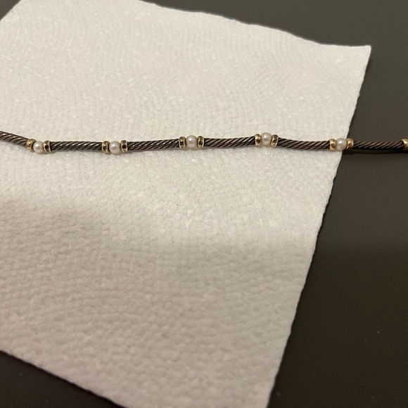 David Yurman Hampton 585 14K Gold 925 Sterling Silver Choker Pearl Necklace - Picture 8 of 10